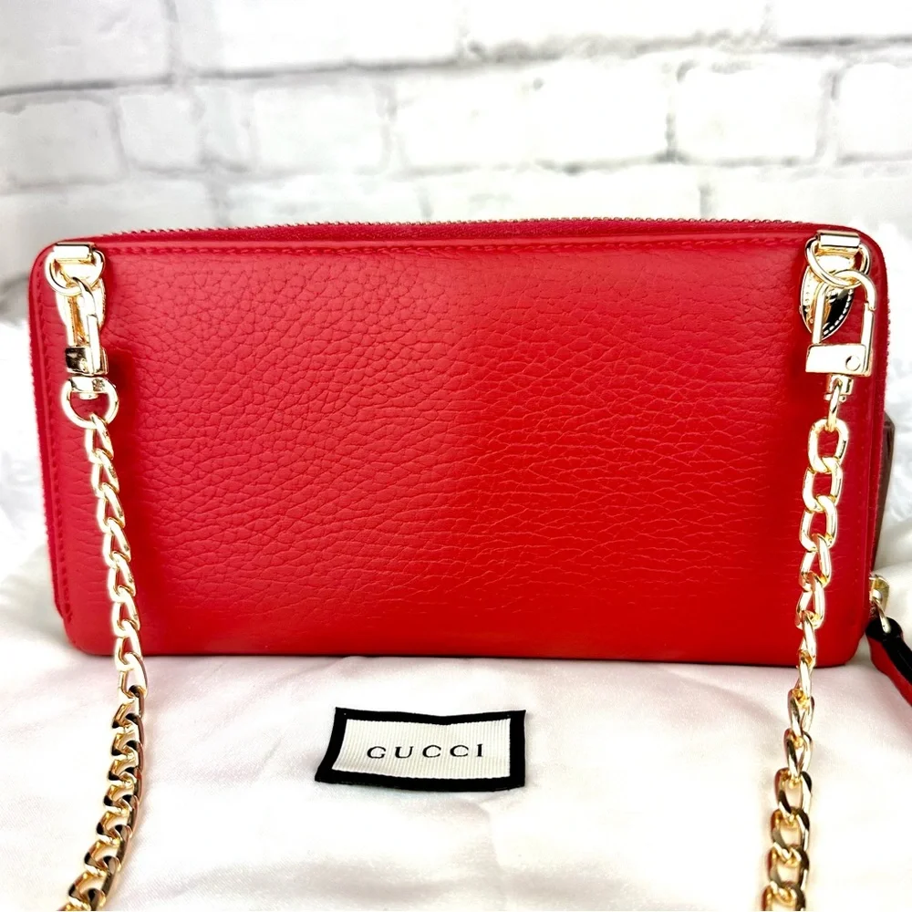 Gucci Marmont red leather zip around zippy wallet on chain crossbody WOC - Picture 3 of 16